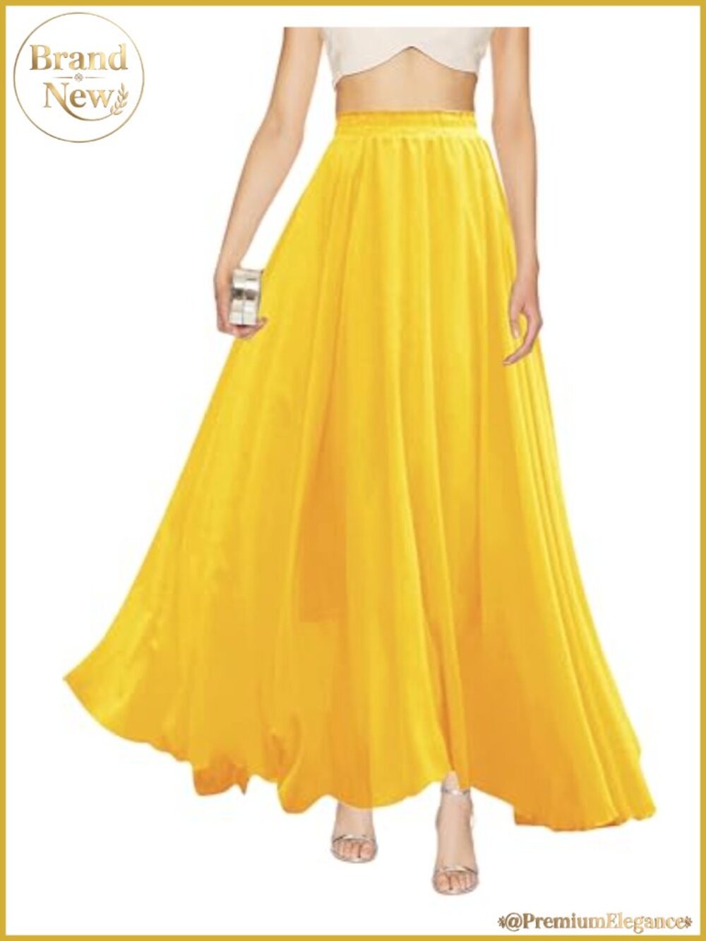 Women Chiffon Maxi Skirt High Waist A-Line Flowy Pleated Long Skirt
